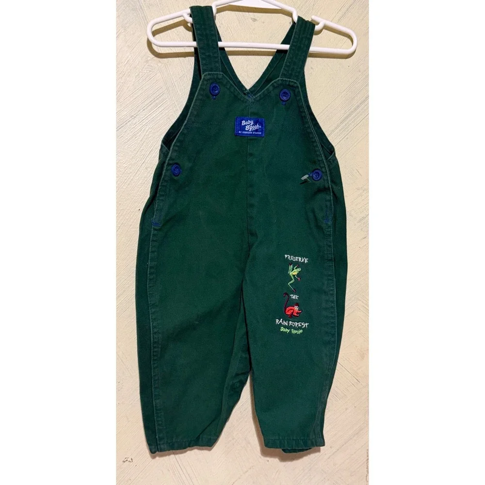 Vintage Baby B'gosh OshKosh Green Preserve the Rain Forest Overalls 12M USA Made
